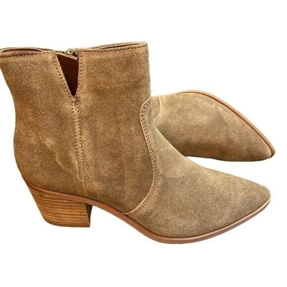 Franco Sarto Shaina Suede Ankle Booties BlockHeel Birchwood TanBrown  All Sizes - Picture 1 of 10